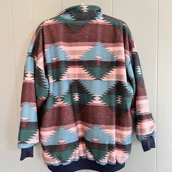Vintage reversible‎ windbreaker jacket Aztec fleece Braetan XL navy 90s western - Picture 4 of 10